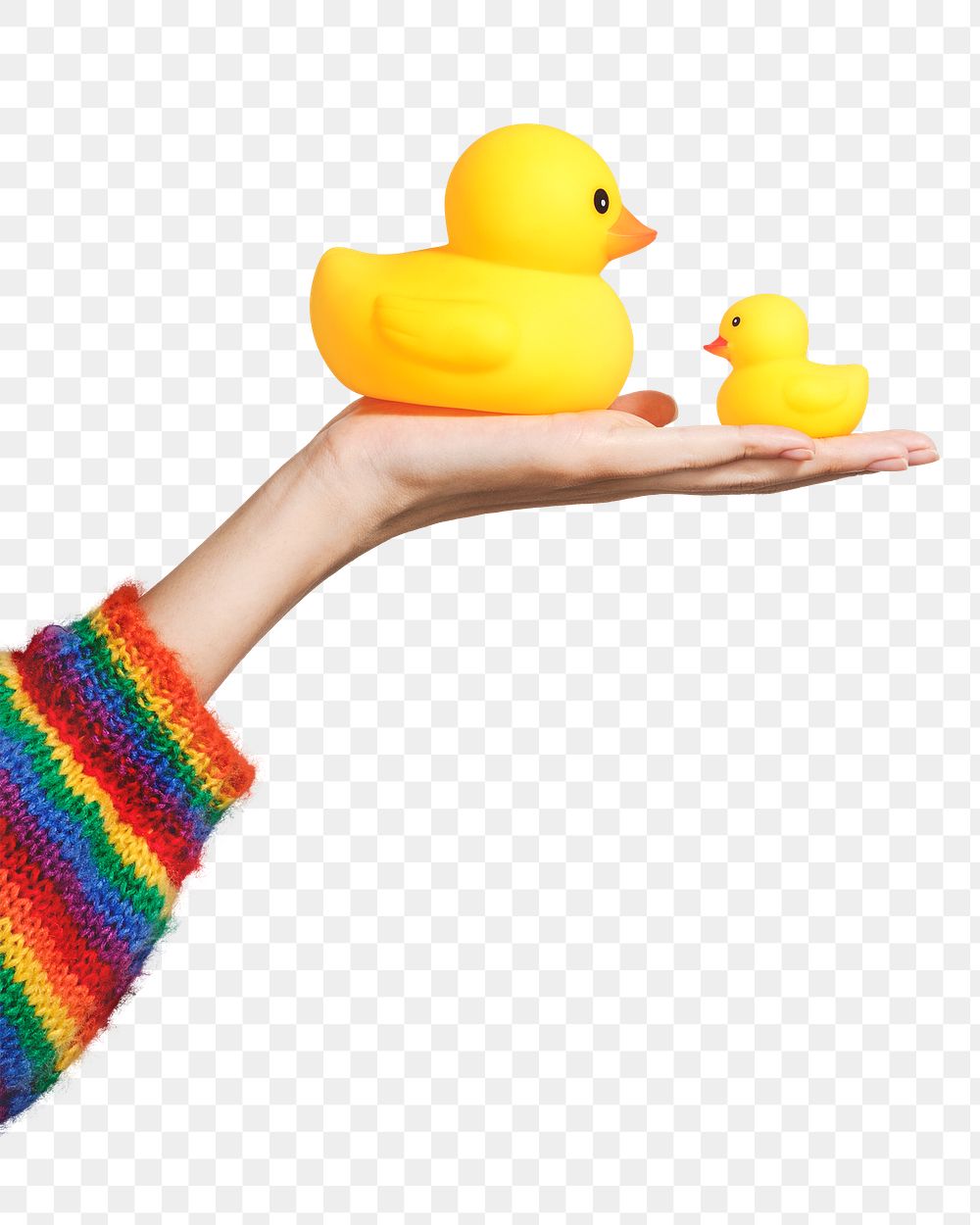 Cute rubber ducks on a hand design element