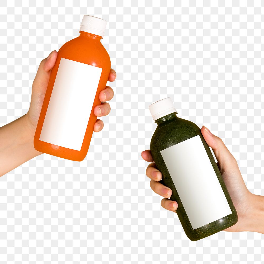 Healthy drink in bottles with label mockup