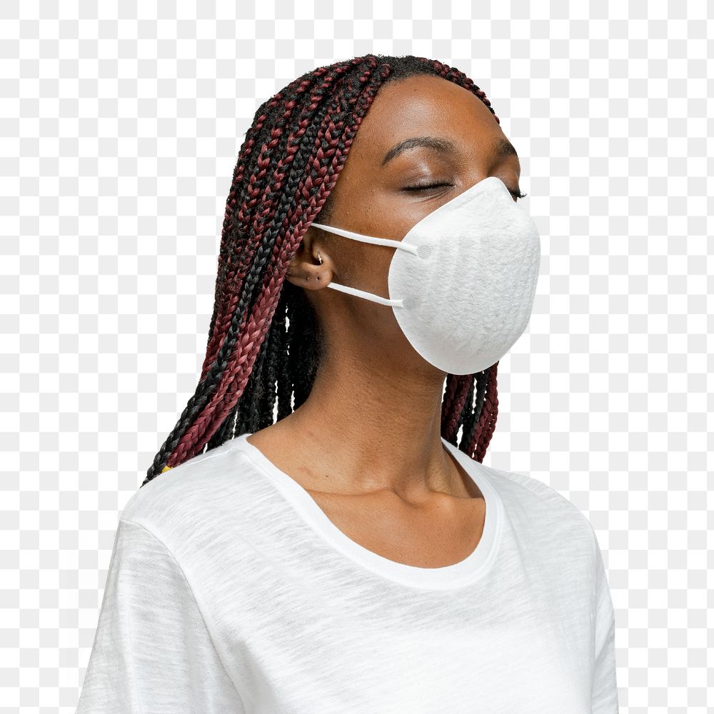 Black woman wearing a mask transparent png