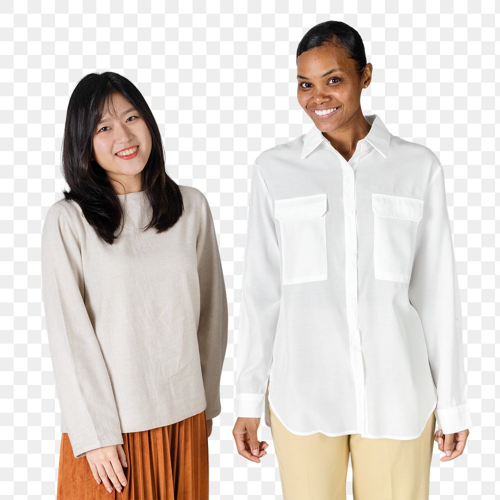 Asian and African woman png in minimal style clothing