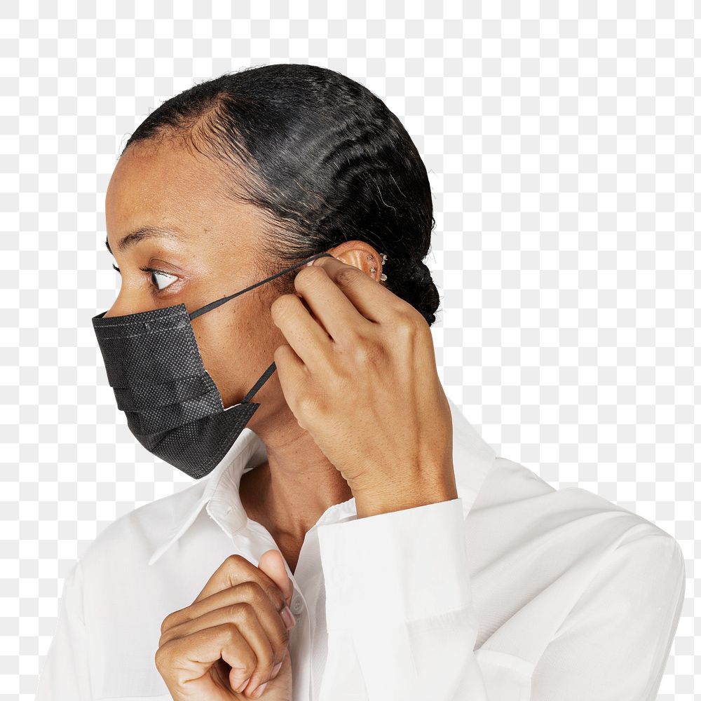 Black woman wearing a black mask transparent png