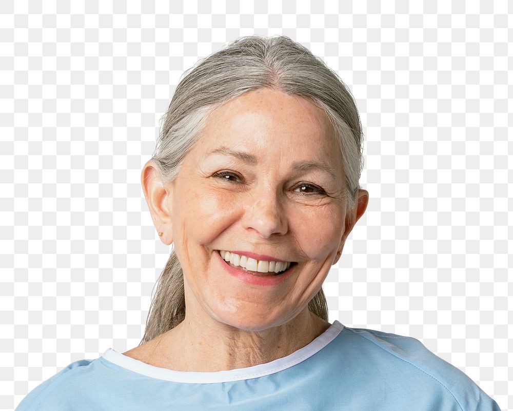 Senior woman png transparent, hospital patient portrait
