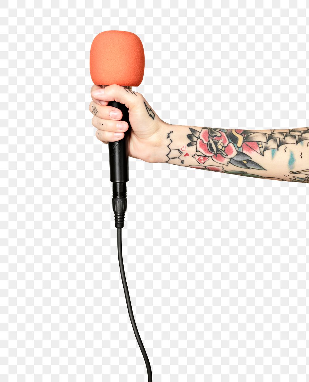 Hand holding a microphone transparent png