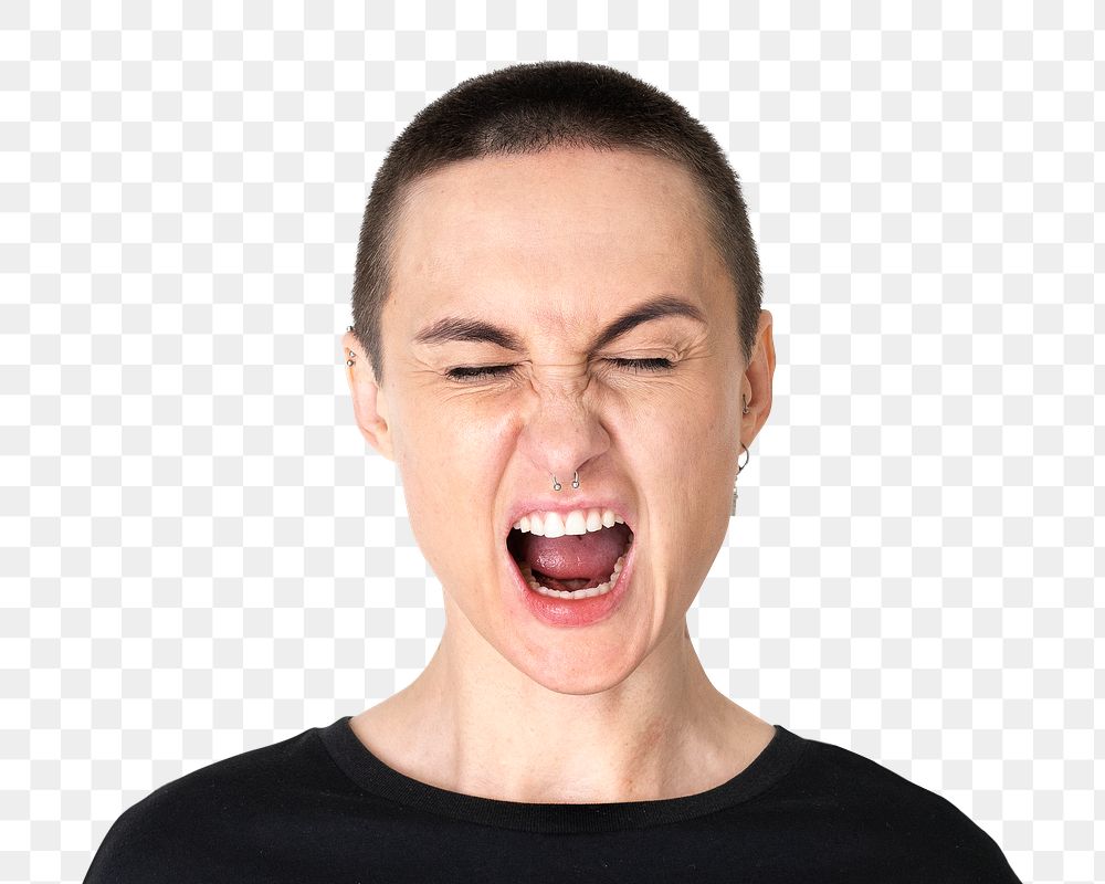 Transgender man png transparent, screaming face portrait