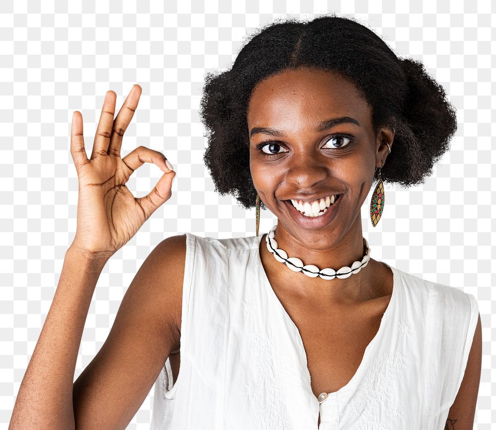 Happy black girl showing an ok hand gesture transparent png