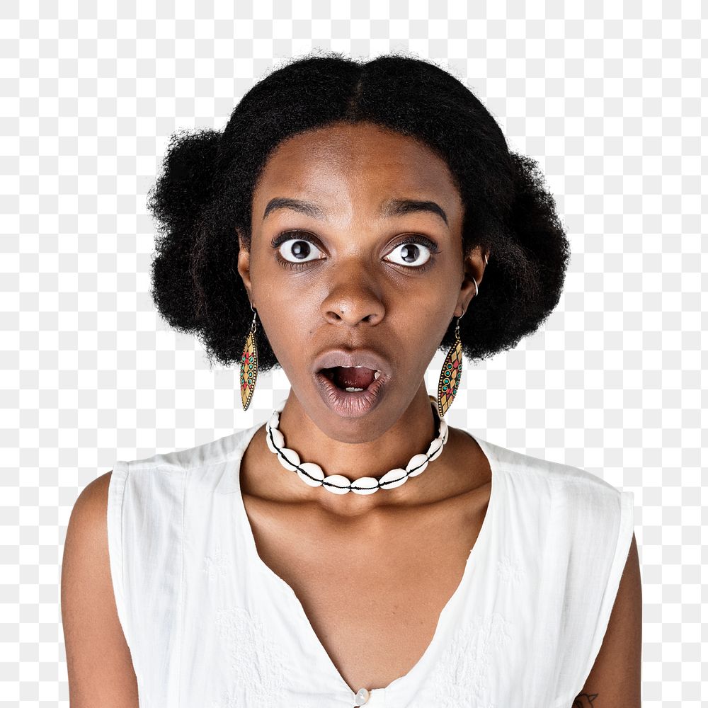 Black woman with a shocking facial expression transparent png