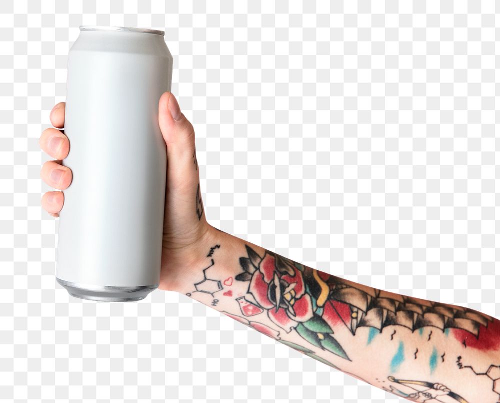 Hand holding a white aluminum can transparent png