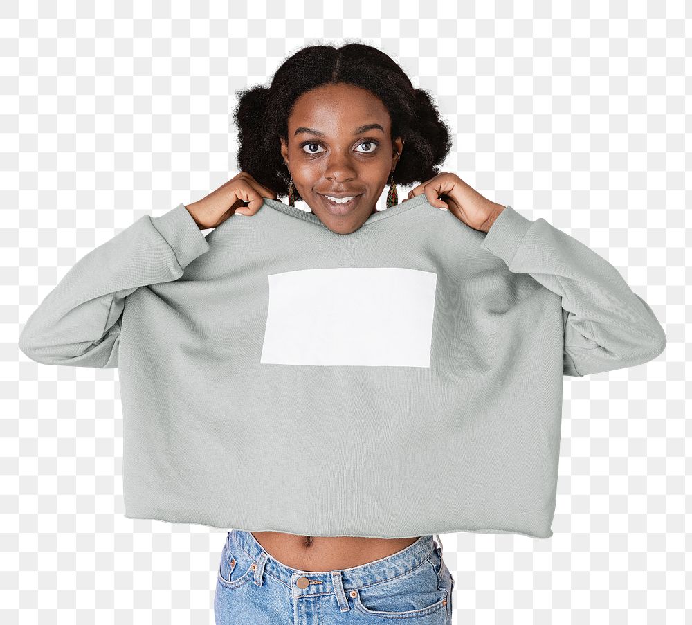 Black woman in a gray sweater transparent png