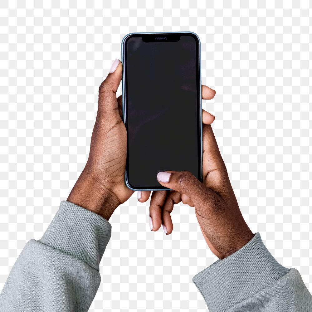 Hands holding a smartphone transparent png