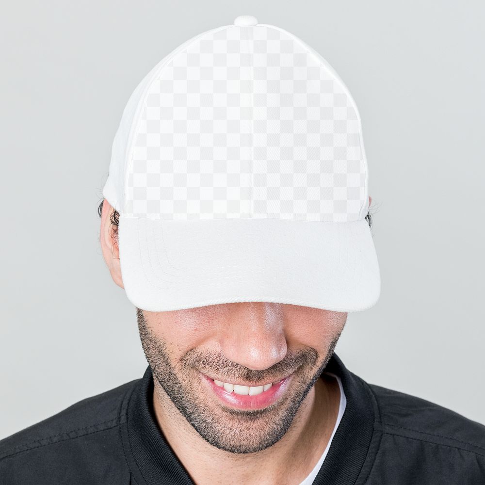 Happy man wearing a white cap transparent png