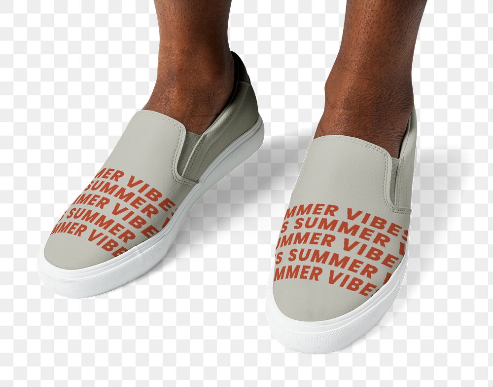 Png leather slip-on sneakers mockup gray with summer vibes print