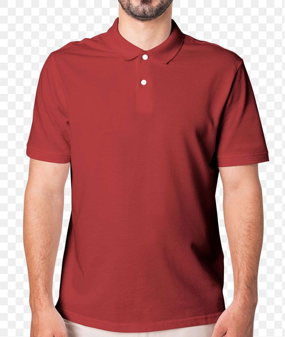 Png man mockup red polo shirt apparel studio photoshoot