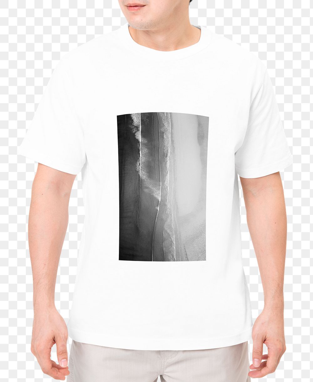 Png mockup man in abstract grayscale printed t-shirt transparent background