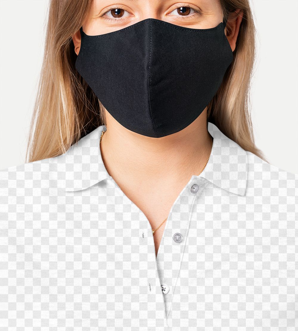 Png polo shirt transparent mockup with face mask in the new normal