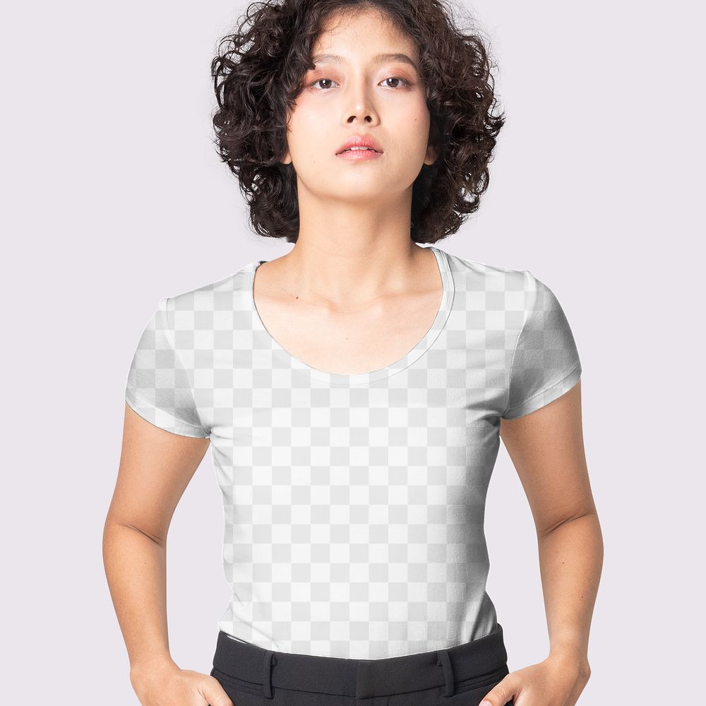 T-shirt png mockup transparent round neck women&rsquo;s casual fashion