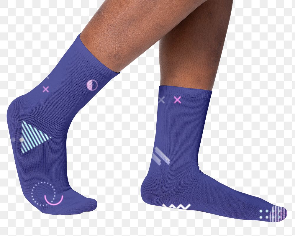 Png blue socks mockup with abstract pattern