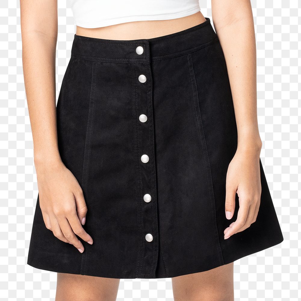 Denim skirt png mockup in black women&rsquo;s street fashion