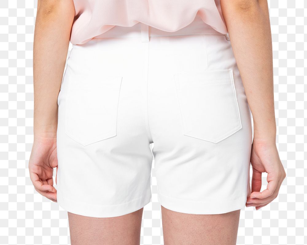 Png woman in white shorts mockup on transparent background