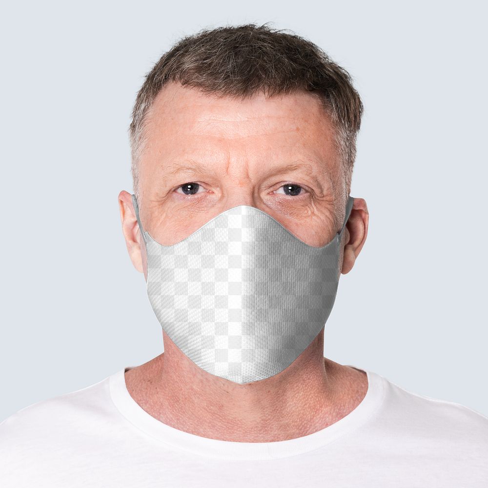 Png face mask mockup transparent on senior man