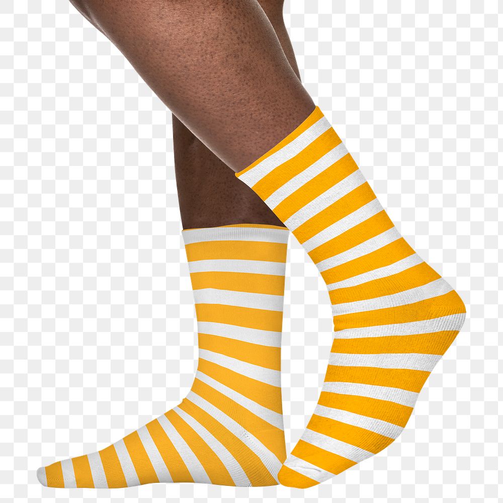 Png striped crew socks mockup on transparent background