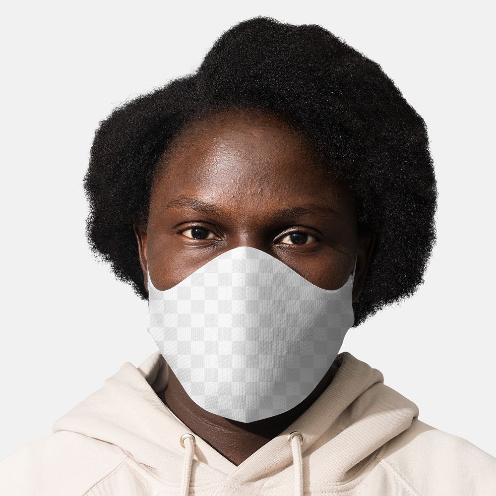  Png face mask mockup transparent on African American woman