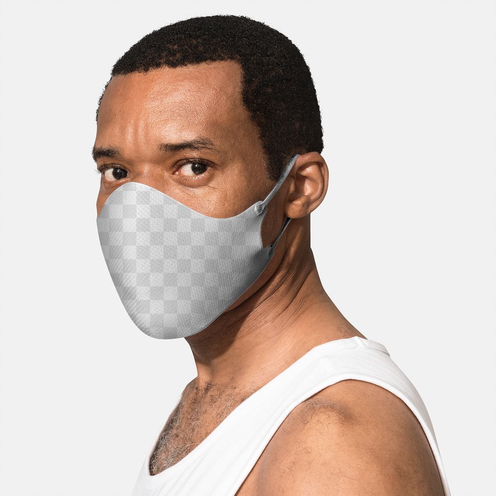 Png face mask mockup transparent on African American man