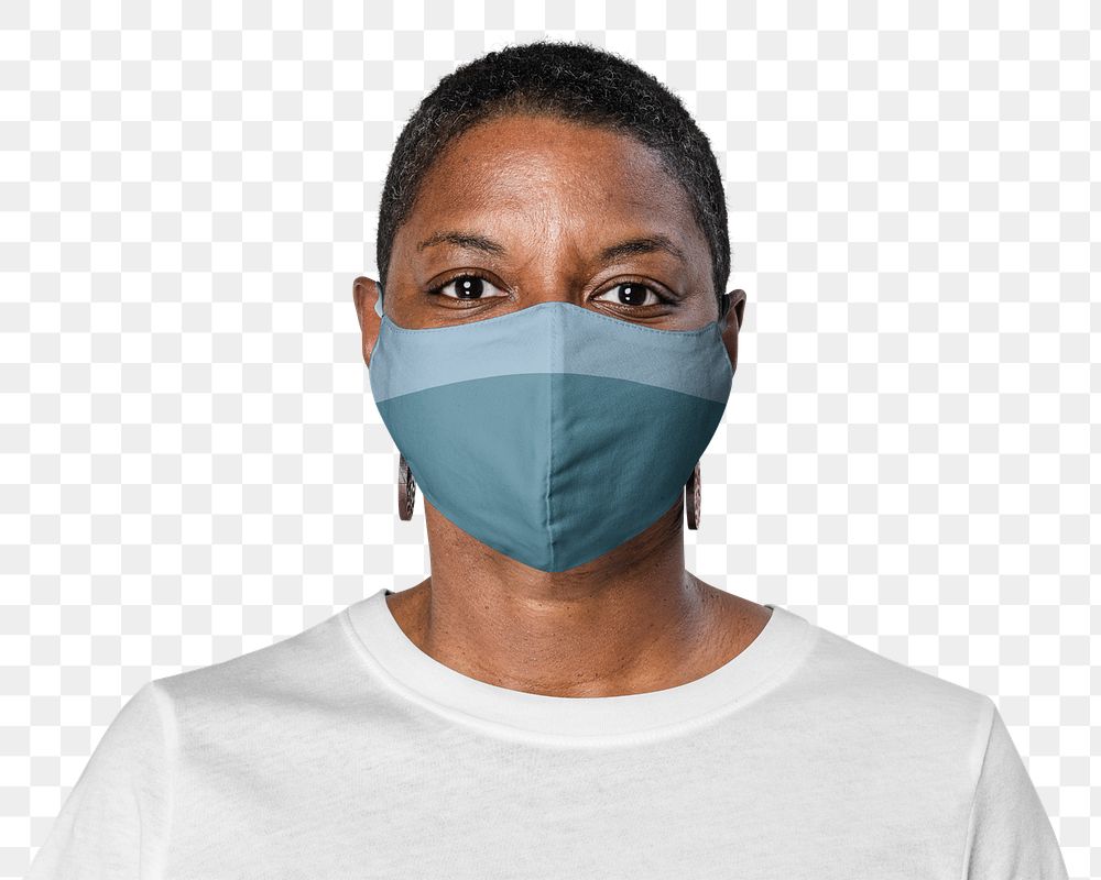 Png African American woman mockup wearing mask on transparent background