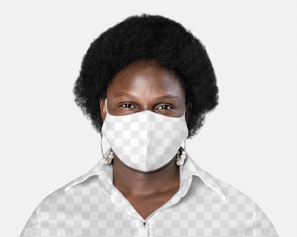 Png polo shirt and mask mockup transparent on African American woman