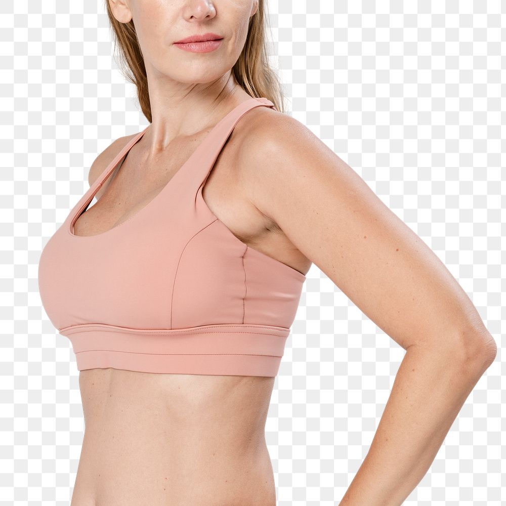 Png pink sports bra mockup on sporty woman  