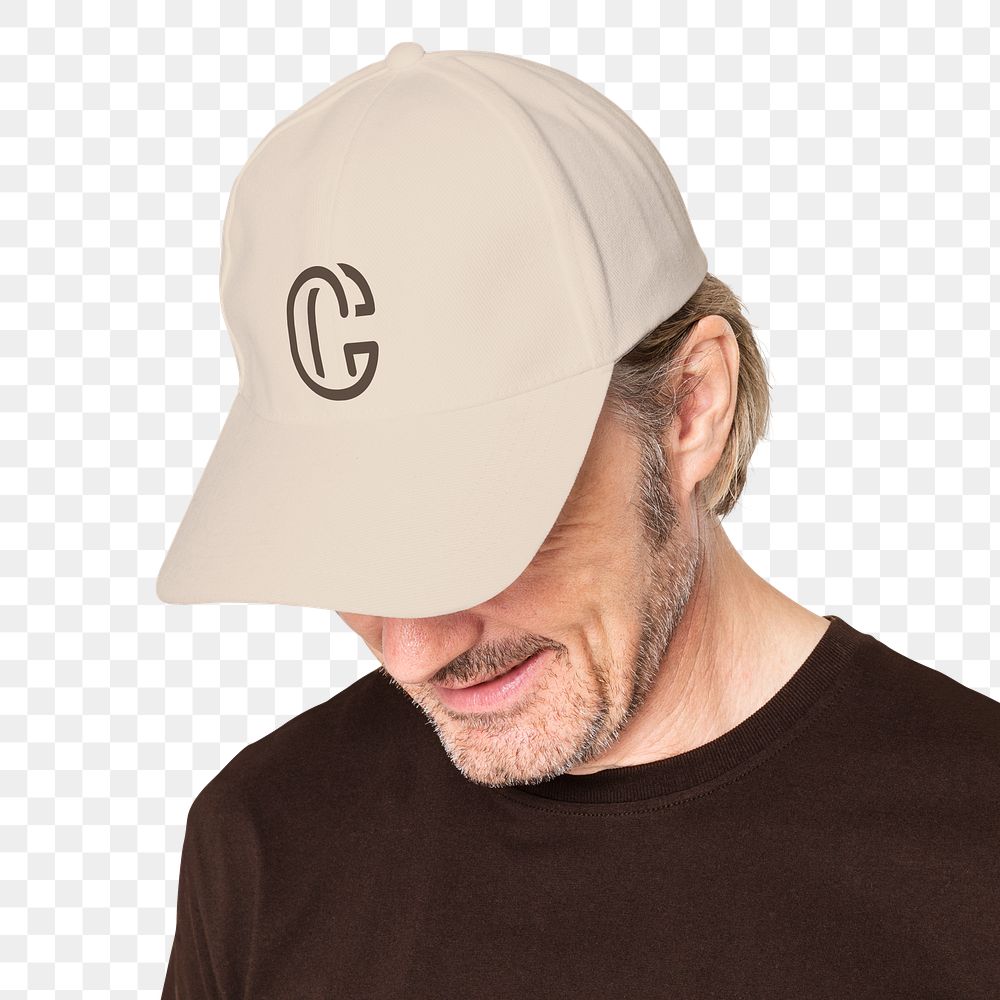 Png man mockup in beige cap with C logo
