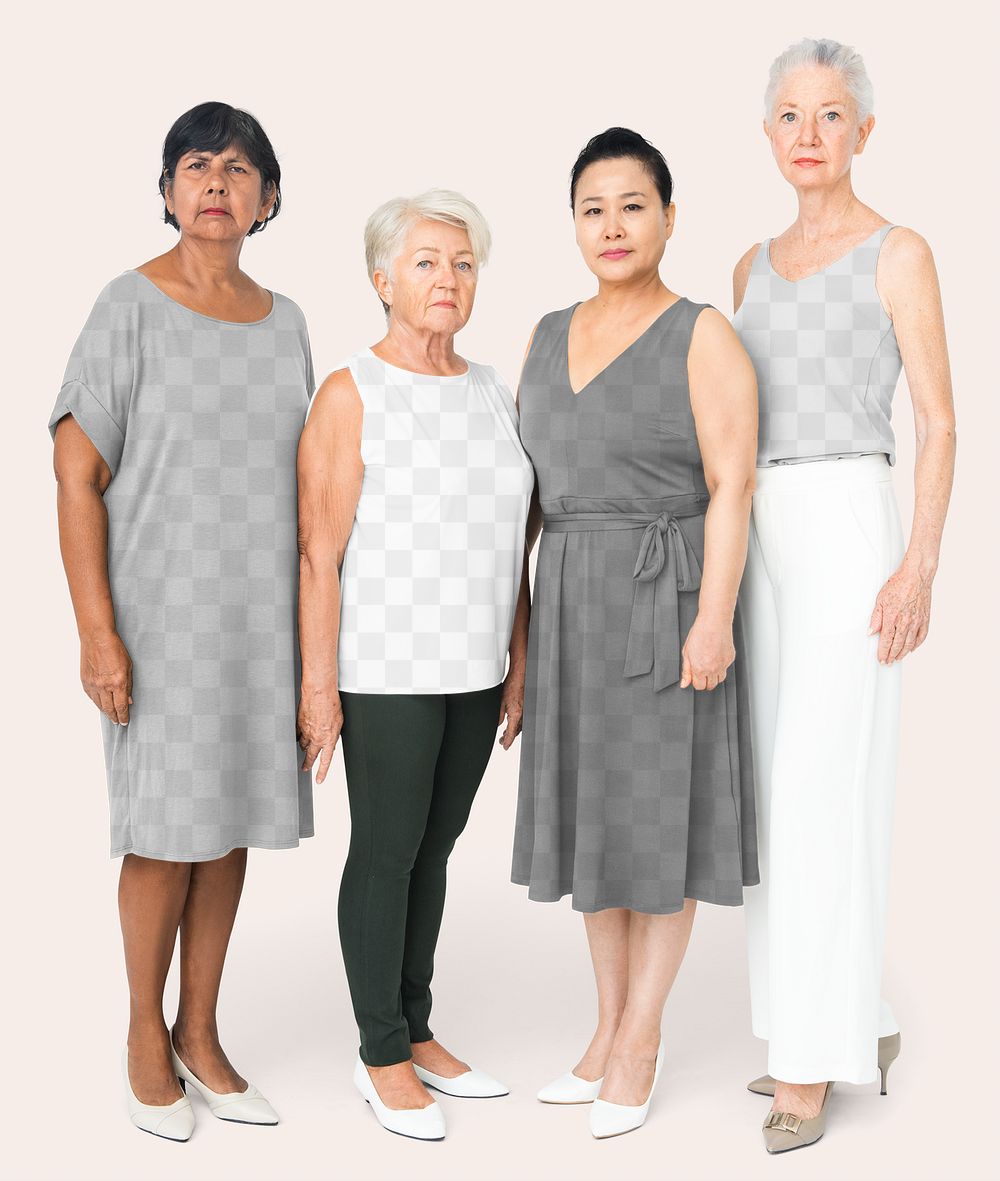 Png women&rsquo;s apparel transparent mockup in minimal in casual senior fashion