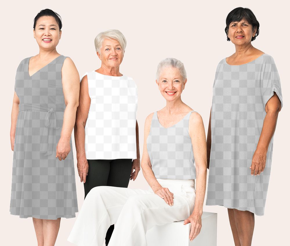 Png women’s apparel transparent mockup in minimal in casual senior fashion