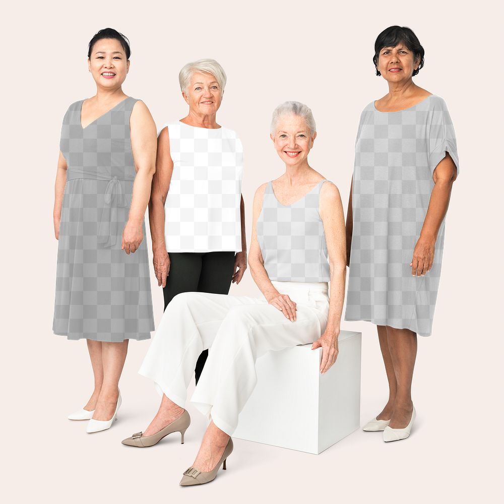 Png women&rsquo;s apparel transparent mockup in minimal in casual senior fashion