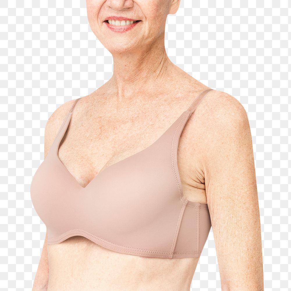 Beige lingerie png mockup basic apparel on mature model