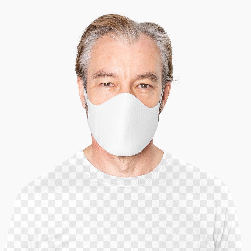 T-shirt png mockup transparent with man wearing a mask apparel shoot