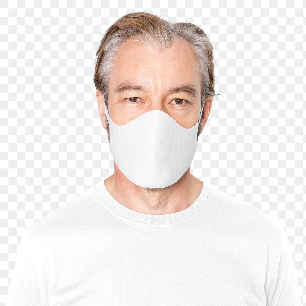 Mature man png mockup wearing face mask covid-19 protection