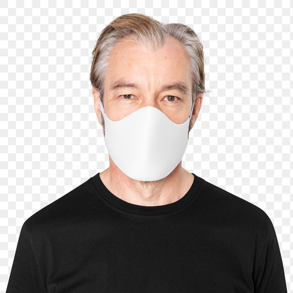 Mature man png mockup wearing face mask covid-19 protection