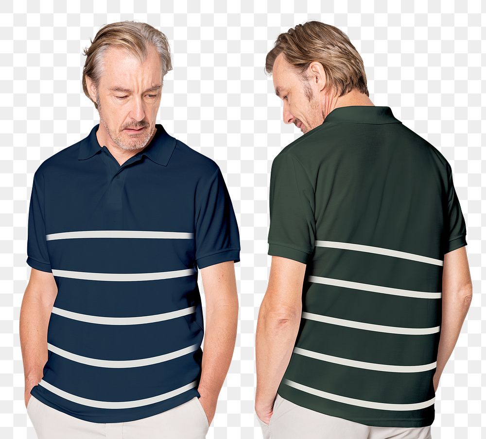 Polo shirt png mockup with stripes and man on transparent background
