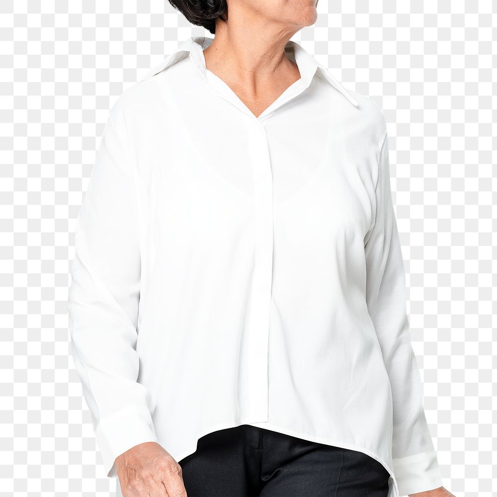 White shirt png mockup women&rsquo;s apparel on senior model