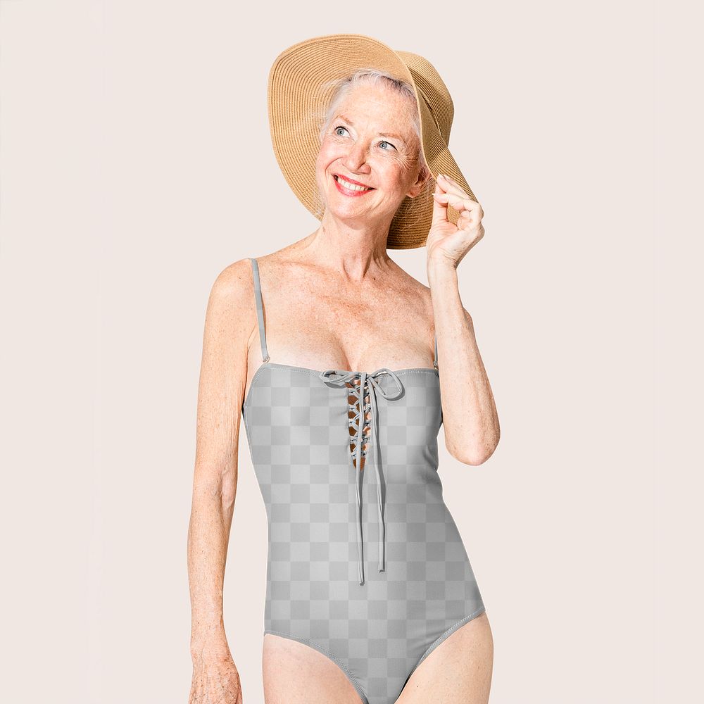 One-piece swimsuit png mockup transparent mature summer fashion
