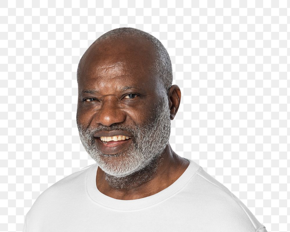 Senior man png transparent, smiling face portrait cut out