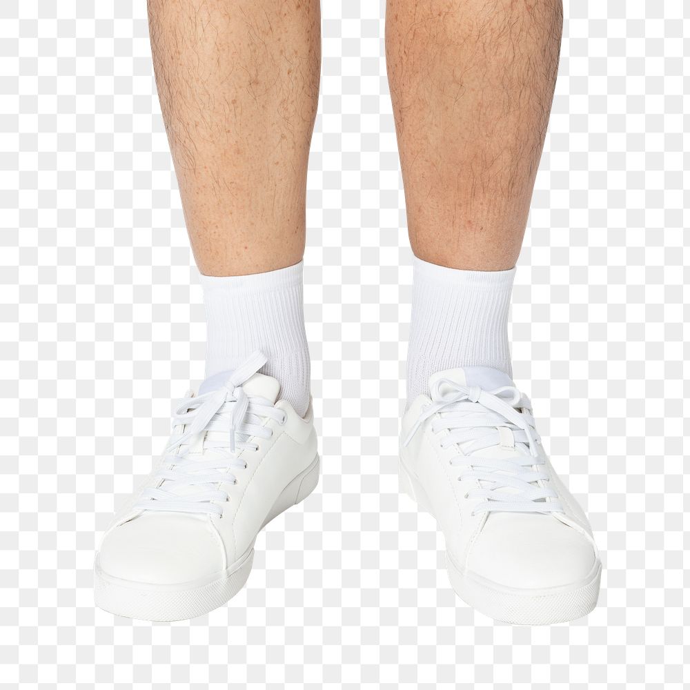 White sneakers png mockup basic apparel close up