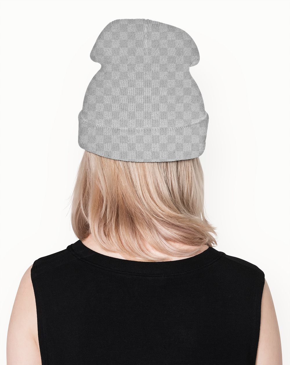 Png transparent beanie mockup winter apparel shoot rear view