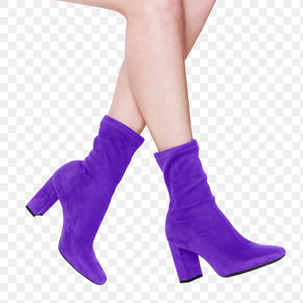 Png velvet sock boots mockup in purple fashionable apparel shoot