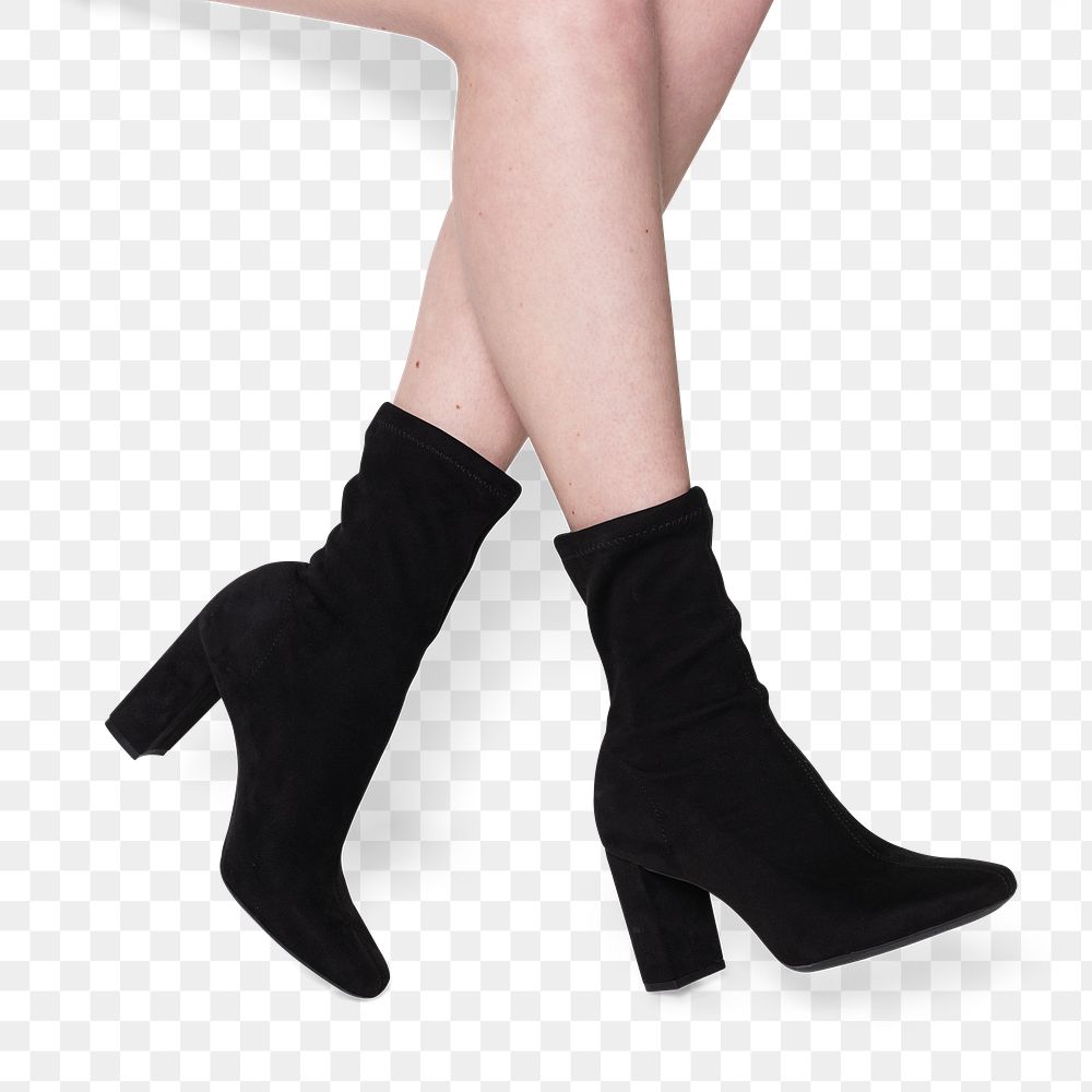 Png velvet sock boots mockup in black fashionable apparel shoot