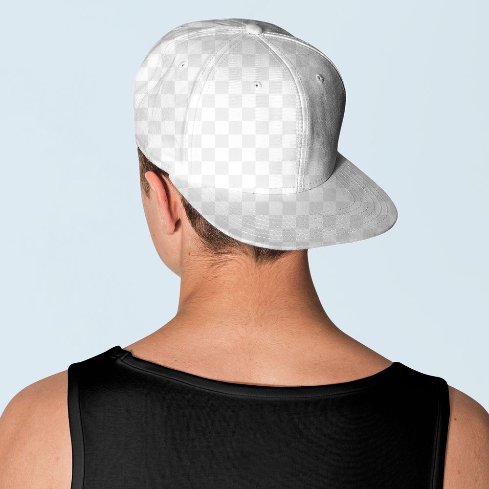 Png snapback cap mockup transparent street fashion shoot rear view
