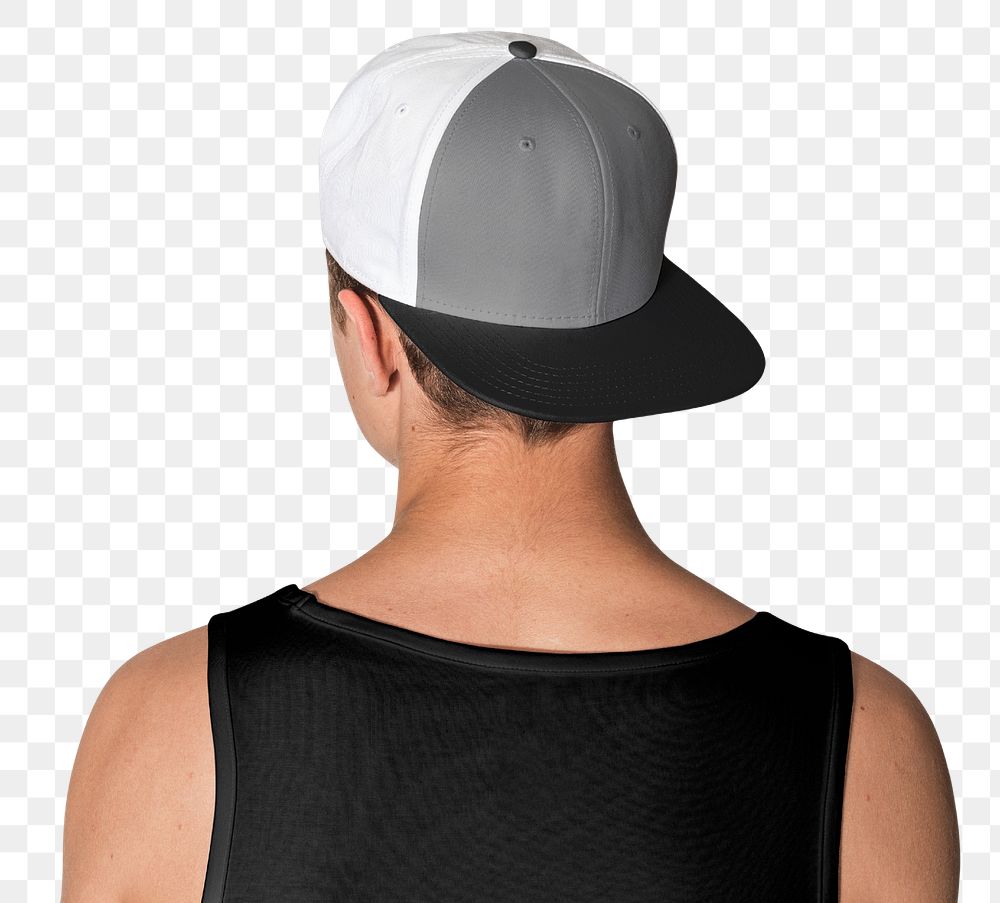 Png man with gray snapback cap streetwear apparel shoot rear view