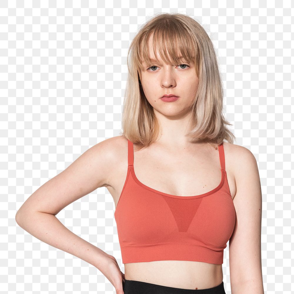 Png girls&rsquo; sports bra mockup red activewear photoshoot