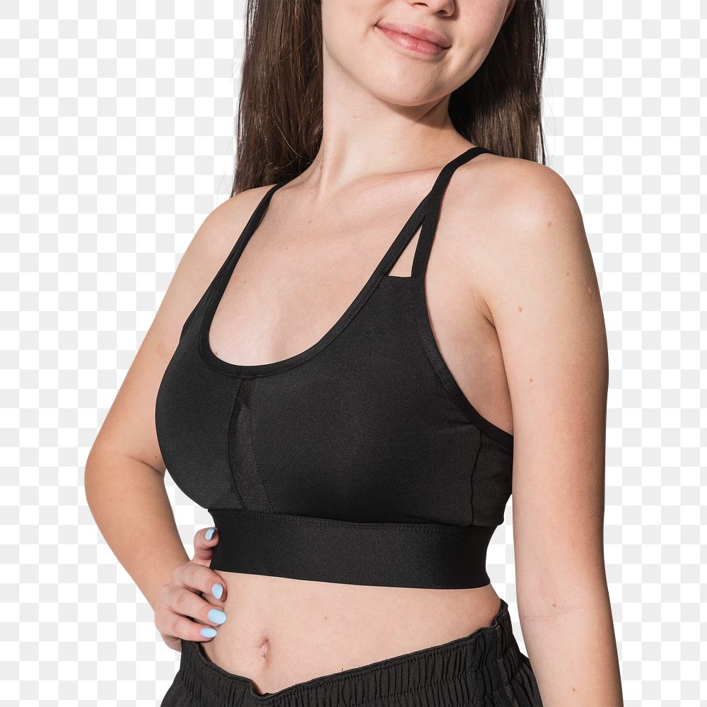Png girls&rsquo; sports bra mockup black activewear photoshoot