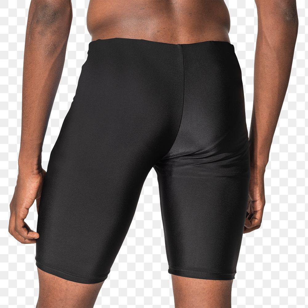Png men&rsquo;s compression shorts mockup in black for swimwear photoshoot rear view